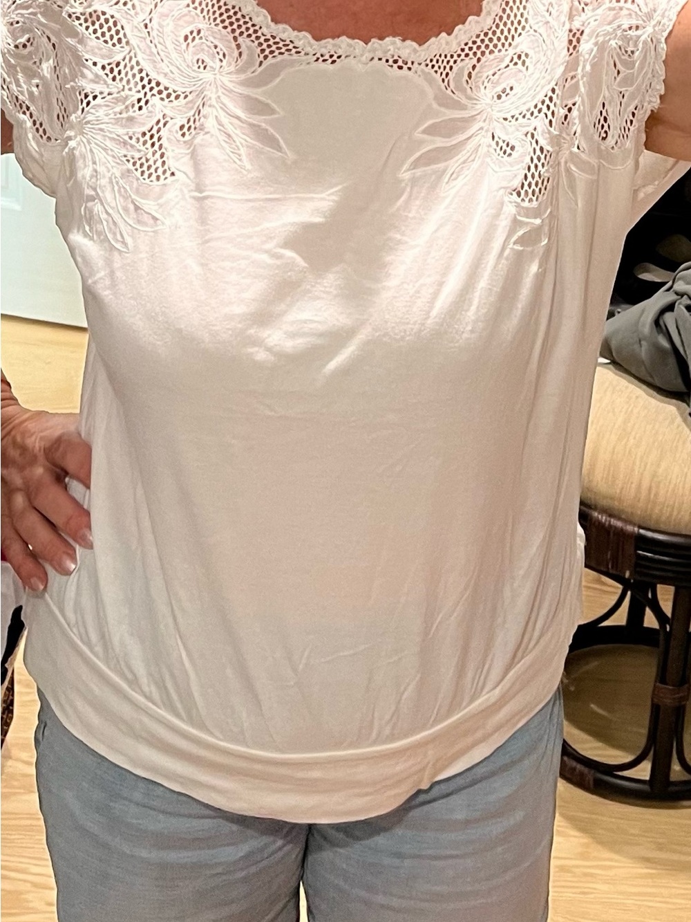 Anthropologie Cream Lace Yoke Sleeveless Top shirt blouse